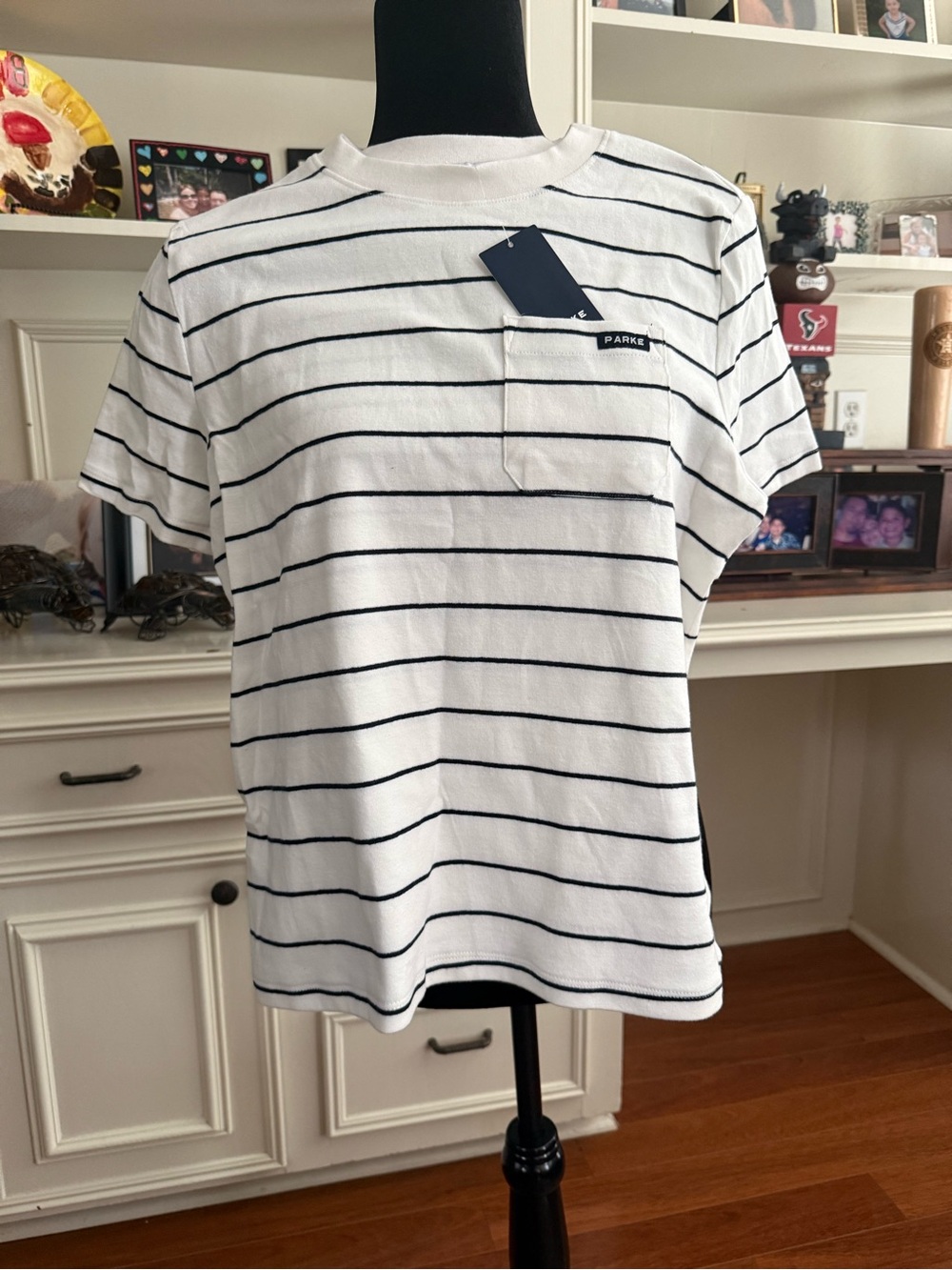 PARKE X TARGET Women’s Short Sleeve Crewneck Pocket T Shirt navy STRIPED